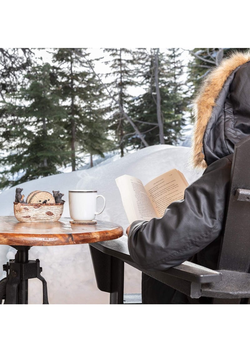 KASTWAVE مجموعة 6 قطع من حوامل الأكواب بشكل دب، حوامل أكواب بأحجام كاملة بتصميم ريفي في قارب خشبي مصنوع يدويًا، مع تماثيل دُب لطيفة، حوامل أكواب للقهوة، والبيرة، والطاولات الخشبية، والمشروبات، وزخرفة الدب الأسود، وزخرفة الريف للمنزل - Image 4