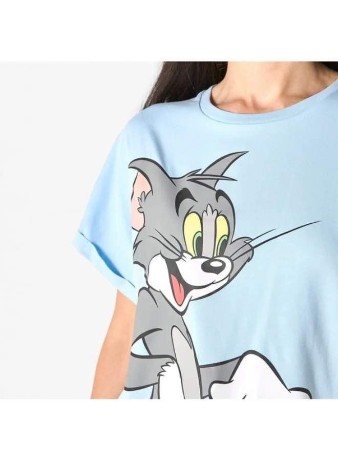 SP Characters Tom and Jerry Print T-shirt with Crew Neck and Short Sleeves