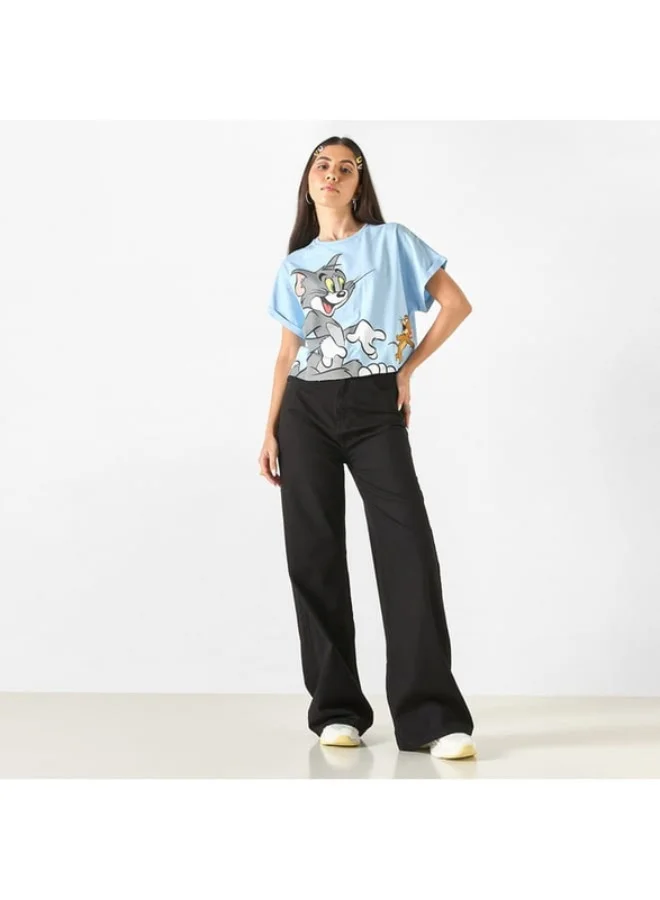 SP Characters Tom and Jerry Print T-shirt with Crew Neck and Short Sleeves