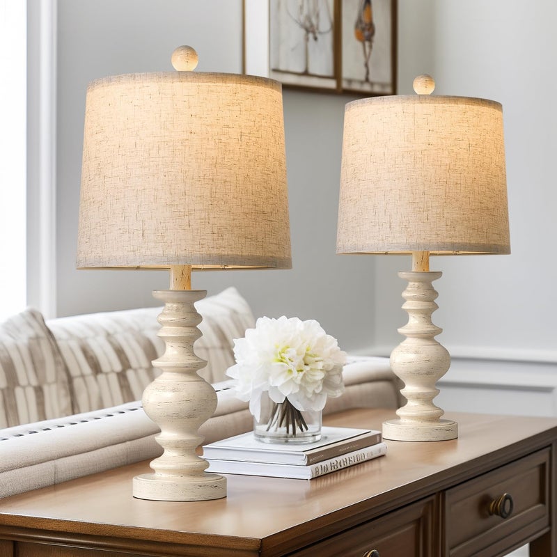 BOBOMOMO Tradition 20.5" Rustic Table Lamp Set of 2 for Living Room Farmhouse Bedside Desk Lamps Bedroom Nightstand Vintage Lamps Linen Washedï¼ˆSuitable for Decorating Small Areasï¼‰ - Image 1