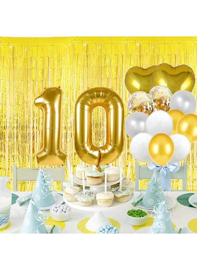 Generic - Sweet 10th Birthday Balloon 10th Birthday Decorations Happy 10th Birthday Party Supplies Gold Tassels Foil Fringe Curtains Photo Backdrop Balloon Gifts for Girls,Boys,Women,Men - Image 1