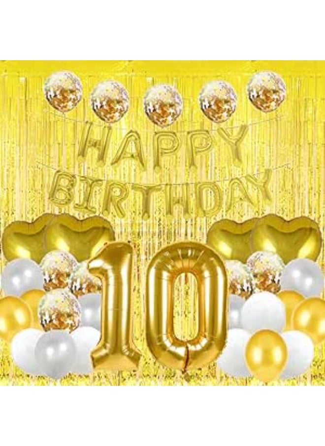 Generic - Sweet 10th Birthday Balloon 10th Birthday Decorations Happy 10th Birthday Party Supplies Gold Tassels Foil Fringe Curtains Photo Backdrop Balloon Gifts for Girls,Boys,Women,Men - Image 1