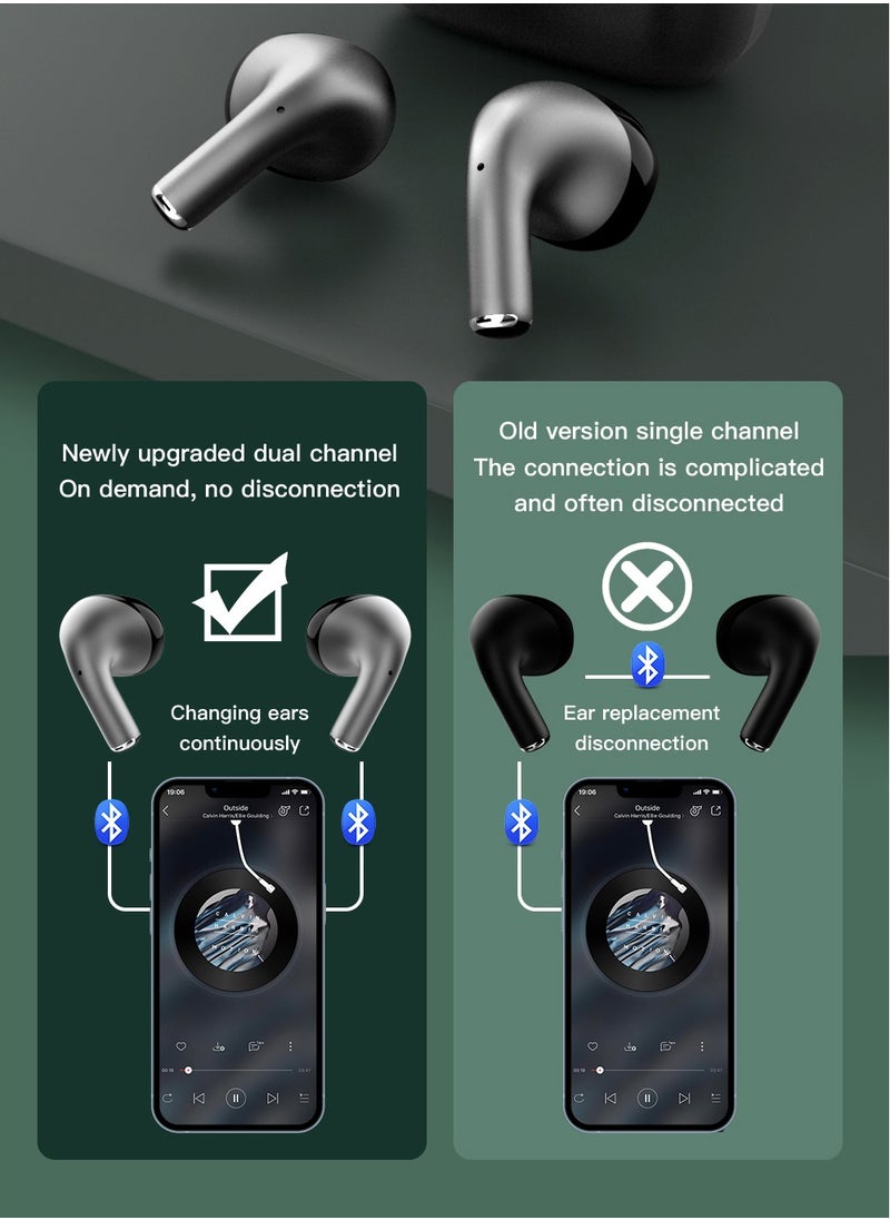 Wiredless Earbuds, Noise Reduction, Adaptive Noise Cancelling to Ears and Environment, HI-FI, LDAC, 3D Audio,Bass dolby,IPX7 Waterproof  100H Battery, Bluetooth 5.3, Metallic
