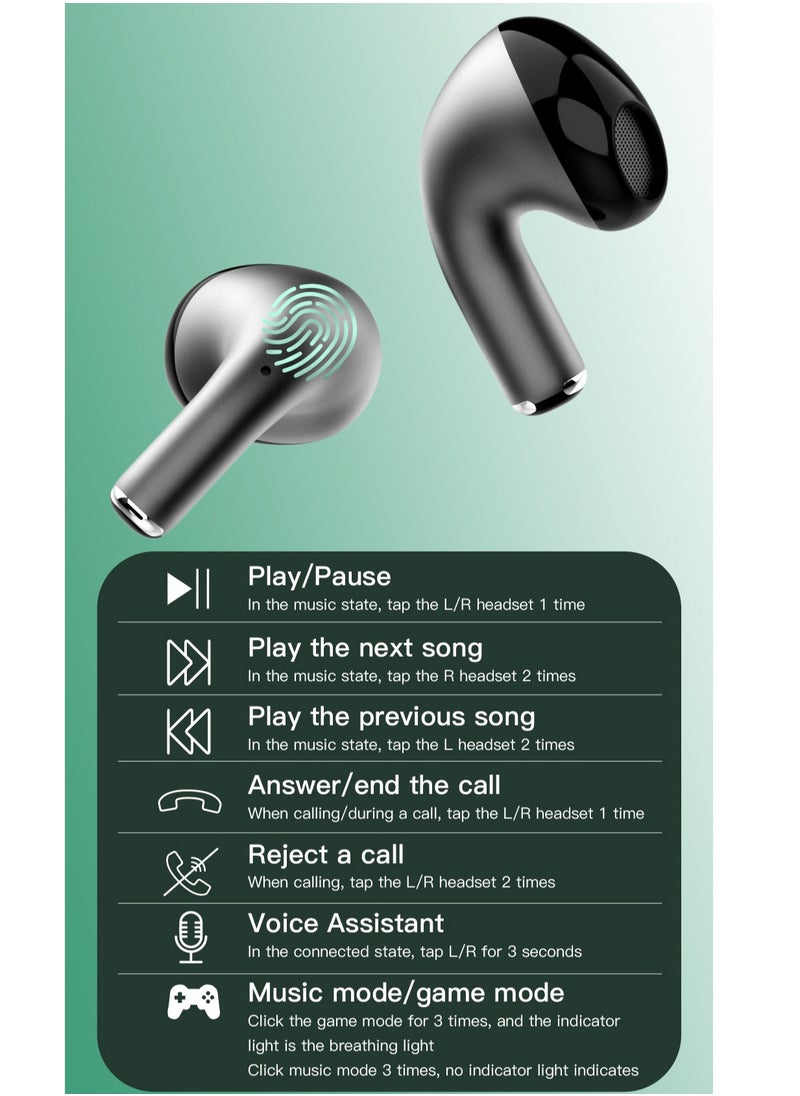 Wiredless Earbuds, Noise Reduction, Adaptive Noise Cancelling to Ears and Environment, HI-FI, LDAC, 3D Audio,Bass dolby,IPX7 Waterproof  100H Battery, Bluetooth 5.3, Metallic
