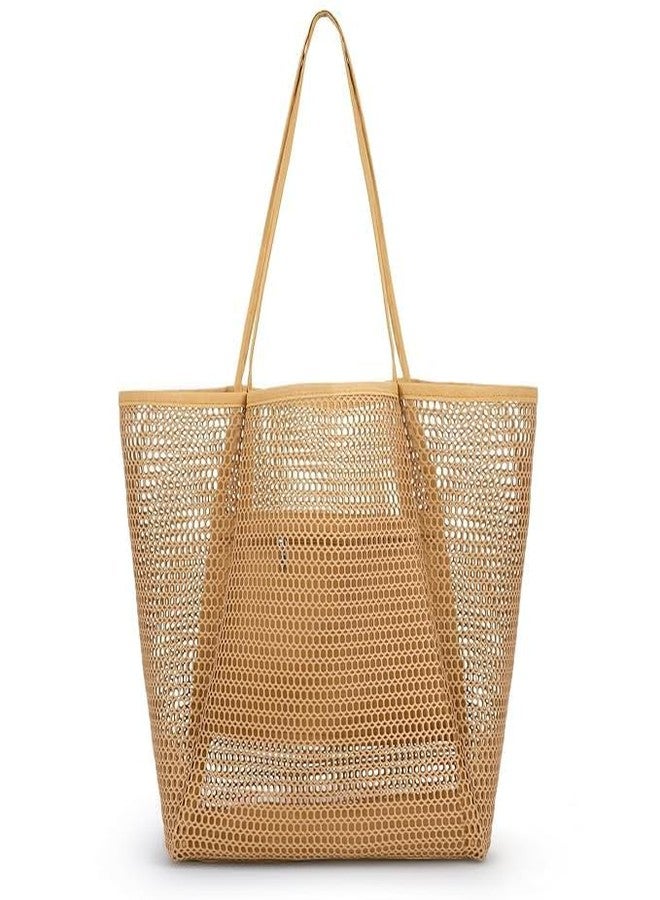 Dratal Mesh Beach Tote Bag for Women Summer Waterproof Pool Bag Mesh Beach Bags Waterproof Sandproof Shoulder Bag for Beach Travel Vacation Shopping Picnic Swimming - Image 1