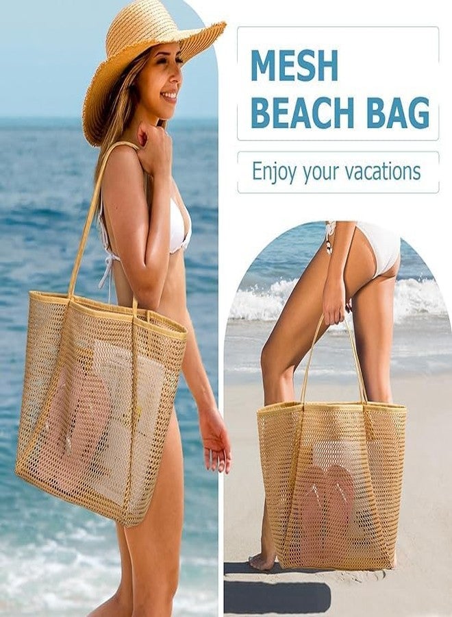 Dratal Mesh Beach Tote Bag for Women Summer Waterproof Pool Bag Mesh Beach Bags Waterproof Sandproof Shoulder Bag for Beach Travel Vacation Shopping Picnic Swimming - Image 3