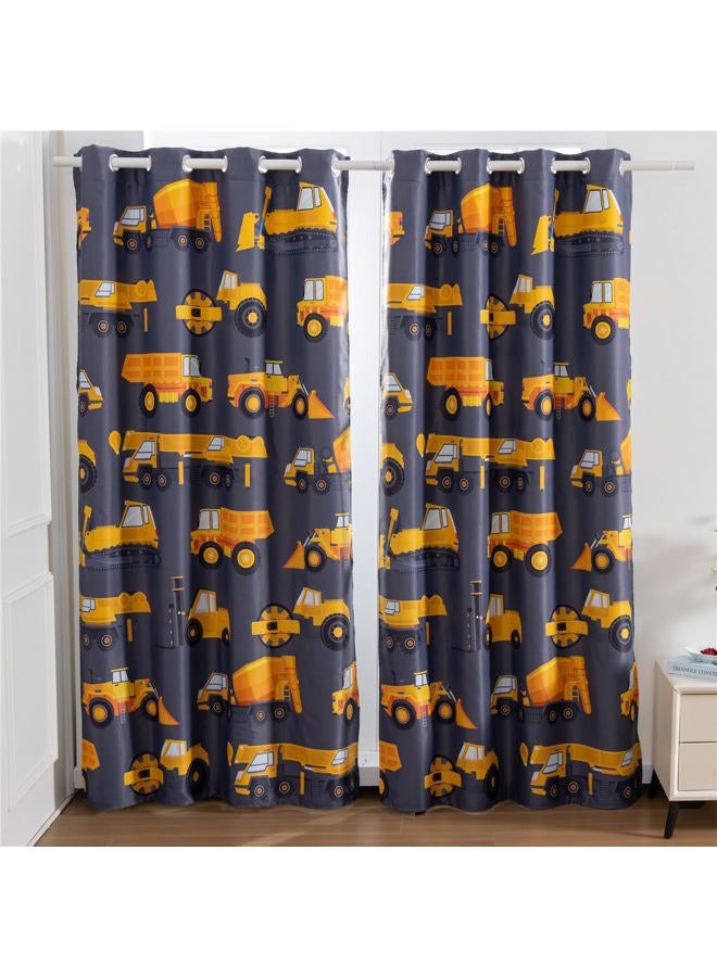 NTBED Construction Cars Blackout Curtains Drapes for Kids Bedroom Play Room 2 Panels Darkening Grommets Window Treatment, 42Wx63L, Grey - Image 1