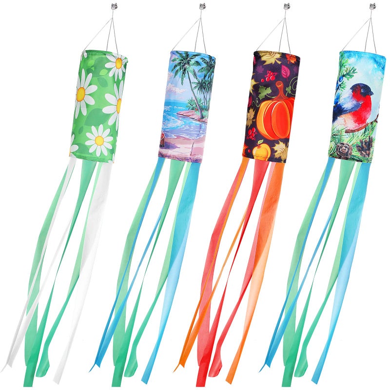 Macarrie 4 Pack Seasonal Windsock Spring Summer Fall Winter Outdoor Heavy Duty Hanging Decor Daisy Flamingo Pumpkin Snowbird Wind Socks Spinners for Garden Yard Decoration 591 x 3937 Inch - Image 2