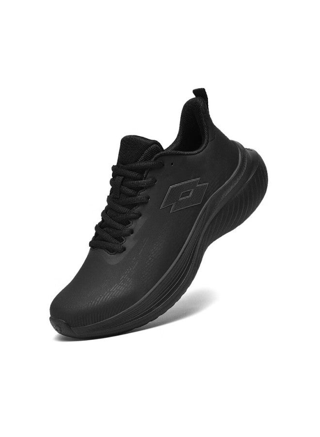 Lotto Men's Spring Soft Sole Water-repellent Leather Sports Running Shoes Shock Absorption Casual Shoes Black 44 - Image 1
