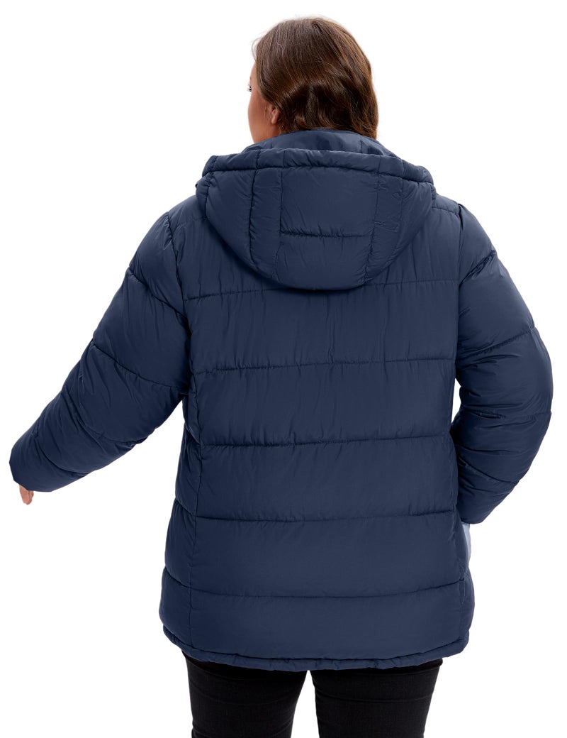 WINDMILL Womens Plus Size Heavyweight Puffer Jacket, Warm Winter Coat with Hood, Navy, 3X - Image 3