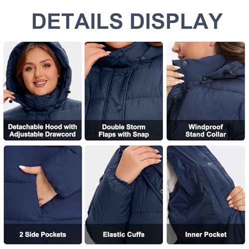WINDMILL Womens Plus Size Heavyweight Puffer Jacket, Warm Winter Coat with Hood, Navy, 3X - Image 5