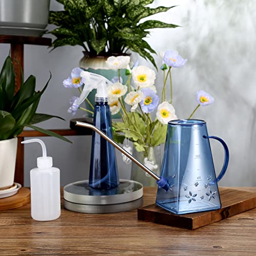 Goowin Watering Can Indoor Plants 47 oz Long Spout House Plant Flower Watering Can Creative Wide Opening Plastic Watering Can with 16 oz Spray Bottle 85 oz Squeeze Bottle Blue - Image 3