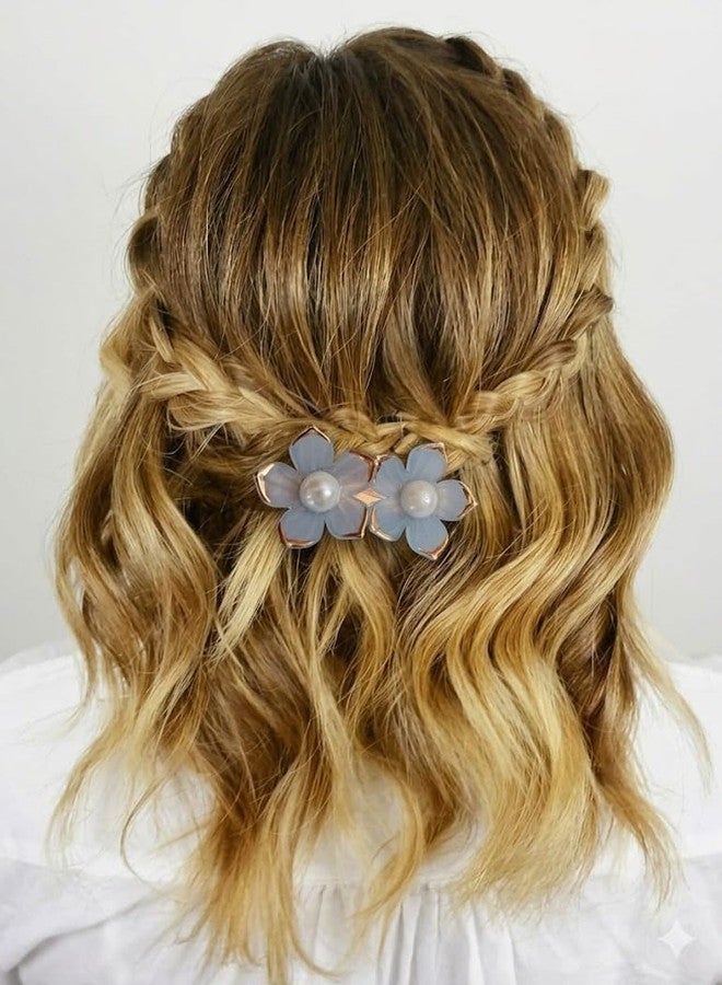 NIXTIL Elegant Floral Pearl Hair Pin, Pastel Blue Flower Hair Clip with Gold Edging,Vintage Style Pearl Blossom Hair Accessory - Image 5