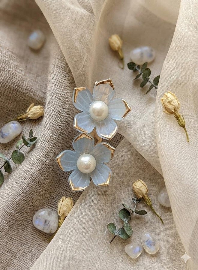 NIXTIL Elegant Floral Pearl Hair Pin, Pastel Blue Flower Hair Clip with Gold Edging,Vintage Style Pearl Blossom Hair Accessory - Image 1