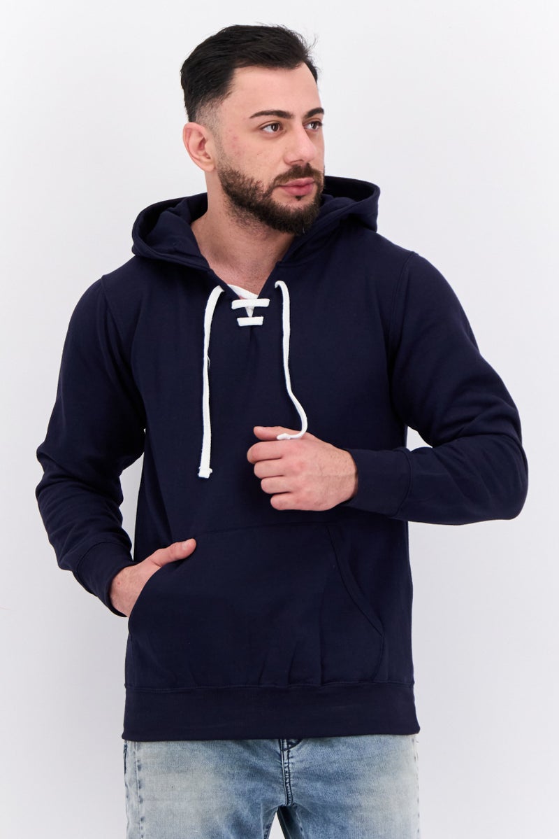 Fleece Factory Men Hooded Solid Long Sleeves Sweatshirt, Nay - Image 1