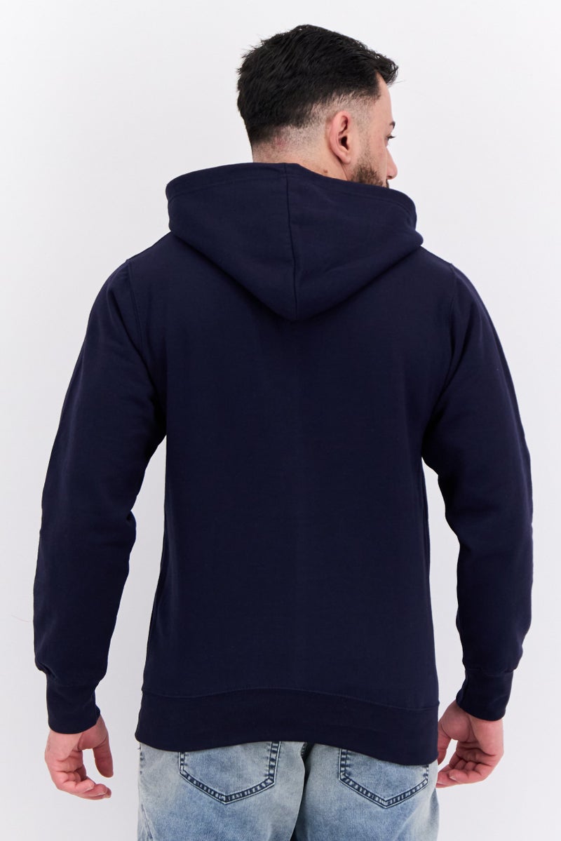 Fleece Factory Men Hooded Solid Long Sleeves Sweatshirt, Nay - Image 2