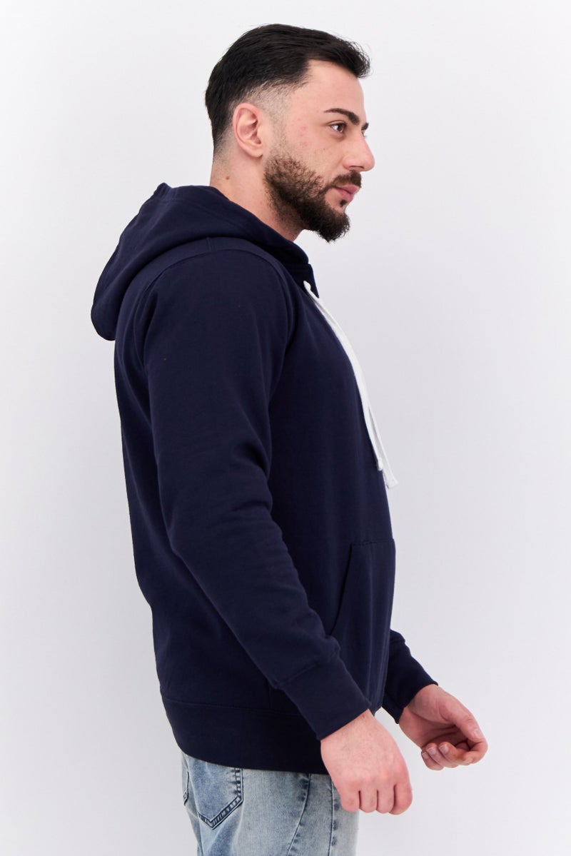 Fleece Factory Men Hooded Solid Long Sleeves Sweatshirt, Nay - Image 4