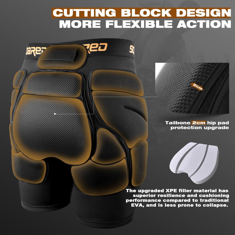 Soared 3D Protection Hip Butt XPE Padded Shorts for ski, ice Skating, Snowboarding, Skateboard for Men Women Black - Image 2