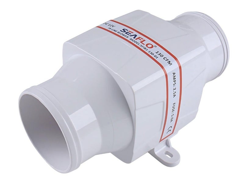 SEAFLO 3" in-Line Marine Bilge Air Blower 12V 130 CFM Quiet Boat White - Image 1