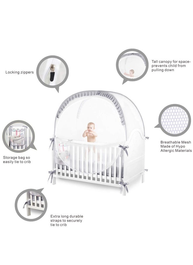 Zxplo Baby Safety Crib Tent Infant Pop Up Mosquito Net Nursery Bed Canopy Netting Cover Keep Baby From Climbing Out With Hanging Diaper Storage Bag Grey - pzsku/Z81A150B7B972A25B8D8CZ/45/_/1721048035/3c315c8d-b59f-4bd7-9997-384b4202b0ea