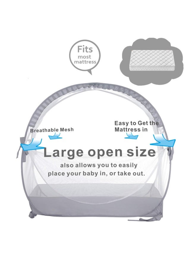 ZXPLO Baby Safety Crib Tent Infant Pop up Mosquito Net Nursery Bed Canopy Netting Cover  Keep Baby from Climbing Out with Hanging Diaper Storage Bag Gray - Image 3