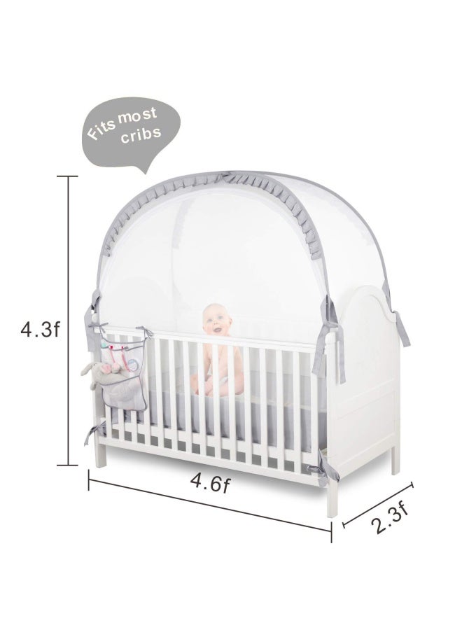 ZXPLO Baby Safety Crib Tent Infant Pop up Mosquito Net Nursery Bed Canopy Netting Cover  Keep Baby from Climbing Out with Hanging Diaper Storage Bag Gray - Image 5