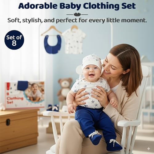 StarAndDaisy New Born Baby Clothes 0-6 Months Gift Set of 8 / Soft Pure Cotton Baby Gifts Newborn/Perfect Newborn Baby Gift Set for Boys & Girls - Image 4