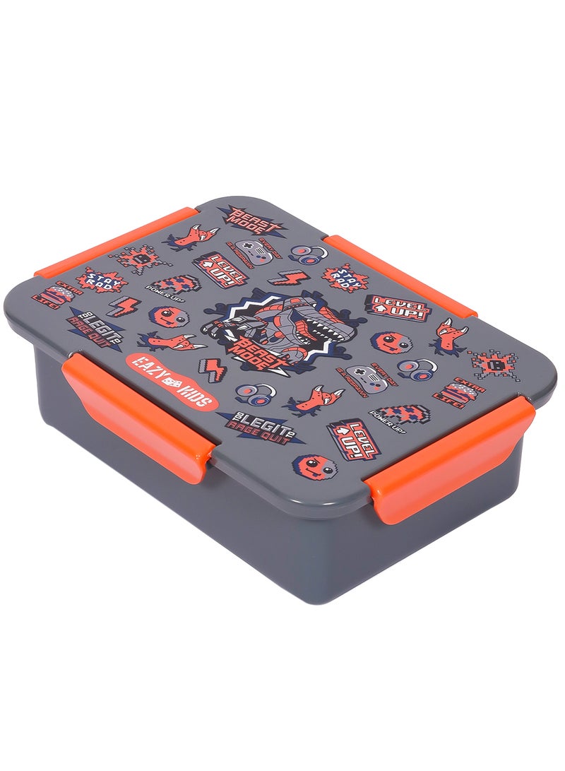 Eazy Kids صندوق غداء بنتو قابل للتحويل بأربعة أقسام ديناصور - رمادي 850 مل - Image 1