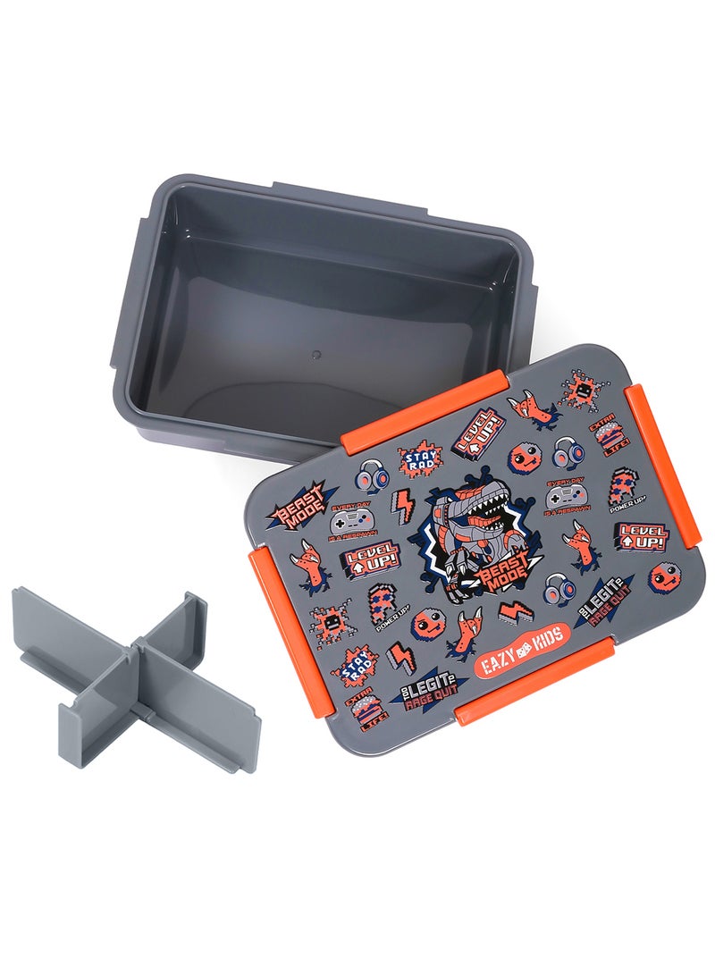 Eazy Kids صندوق غداء بنتو قابل للتحويل بأربعة أقسام ديناصور - رمادي 850 مل - Image 2