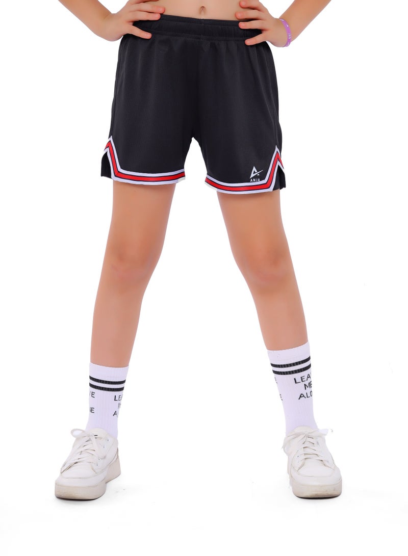 ANJA Boys' Black and Red Double-Layer Basketball Shorts – Breathable Fabric - Image 5
