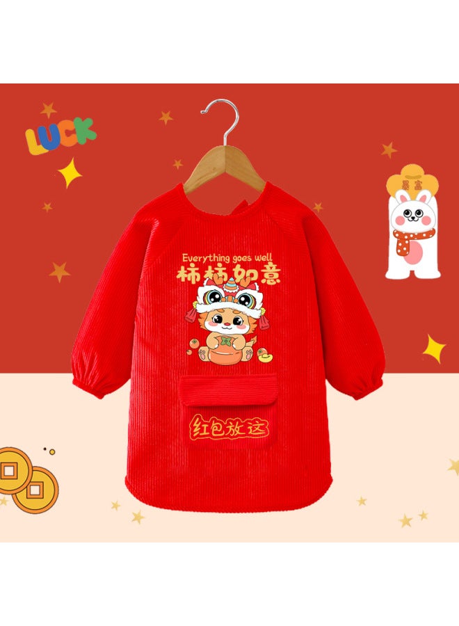 Extended Chinese-style Smock Baby New Year Greeting Clothes Kidsren's Spring Festival Year Of The Dragon Red A Boys And Girls Autumn And Winter Outer Wear