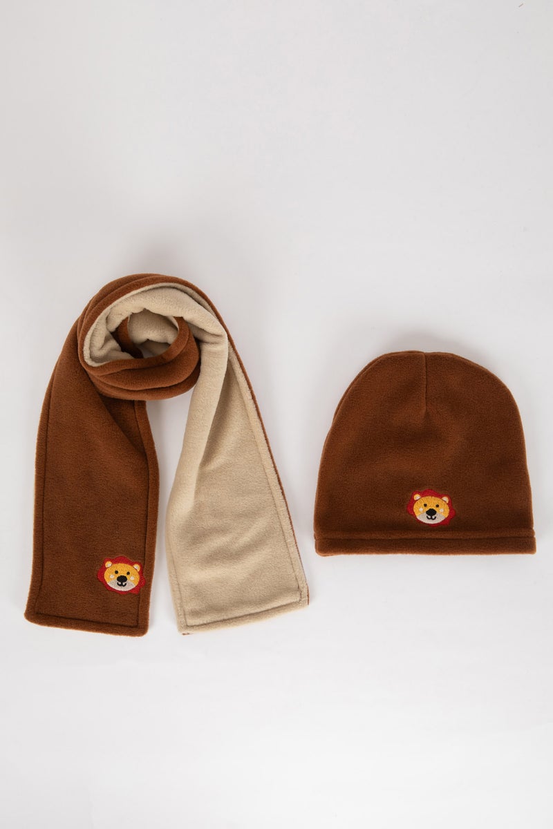 DeFacto Baby Boy 2 Piece Fleece Scarf Beret Set - Image 1