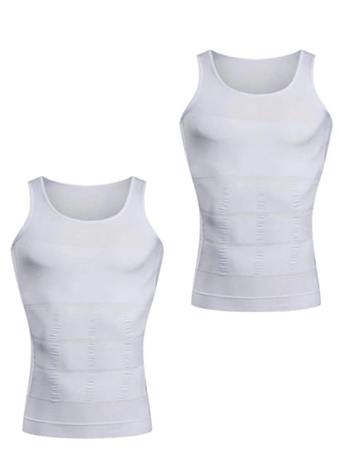 Set of 2 Pieces of Elastic Compression Garments to Tighten and Tone the Abdomen and Back Area, White Color