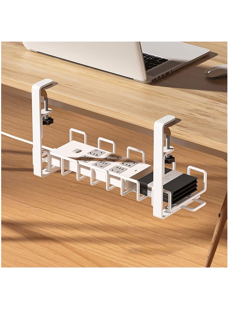 Cable Management Tray, Adjustable Wire Management Rack Clamp Mount System, Under Desk Wire Cable Holder Office, Home, Kitchens (White) - Image 1