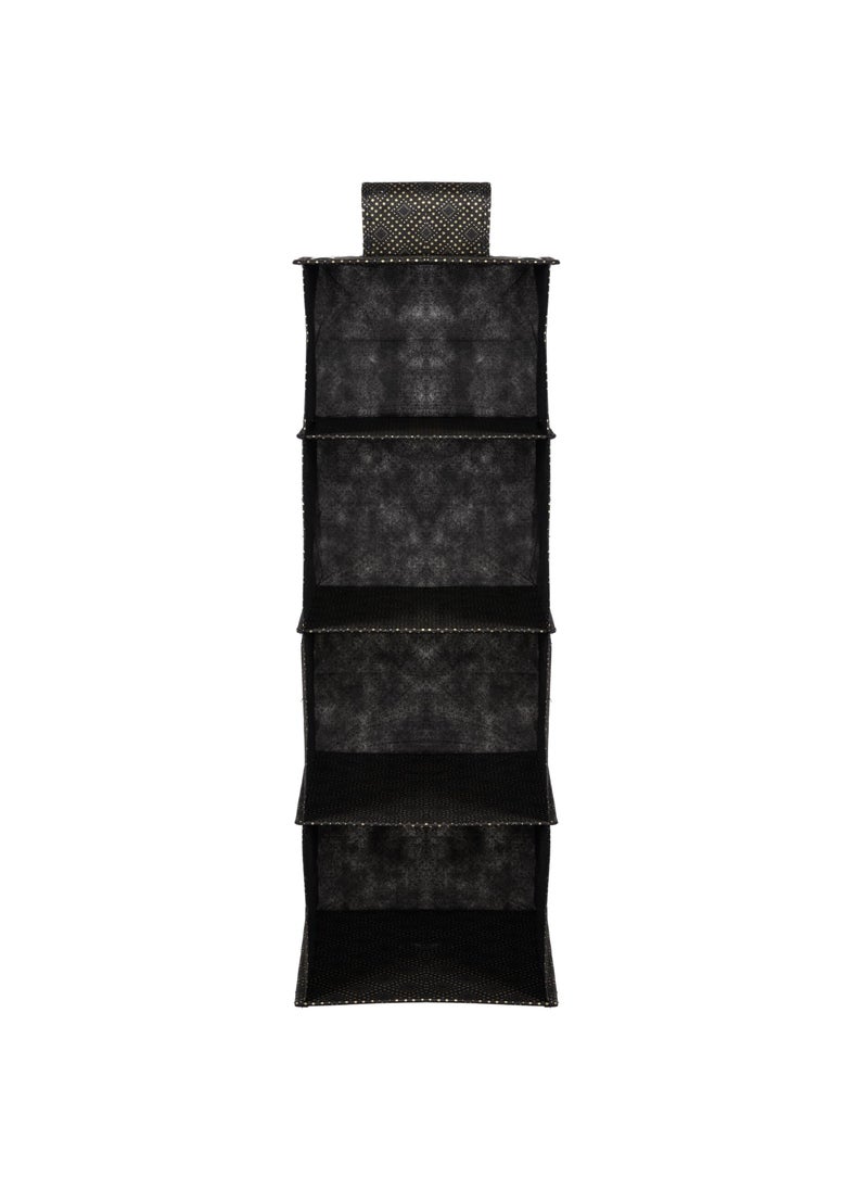 Kuber Industries Kuber Industries Shoe Rack | 4 Shelf Foldable Storage Rack | Clothes Hanging Organizer | Shoe Storage Organizer | Closet Organizer with Velcro | Shoe Rack with Golden-Dot | Black  - Image 3