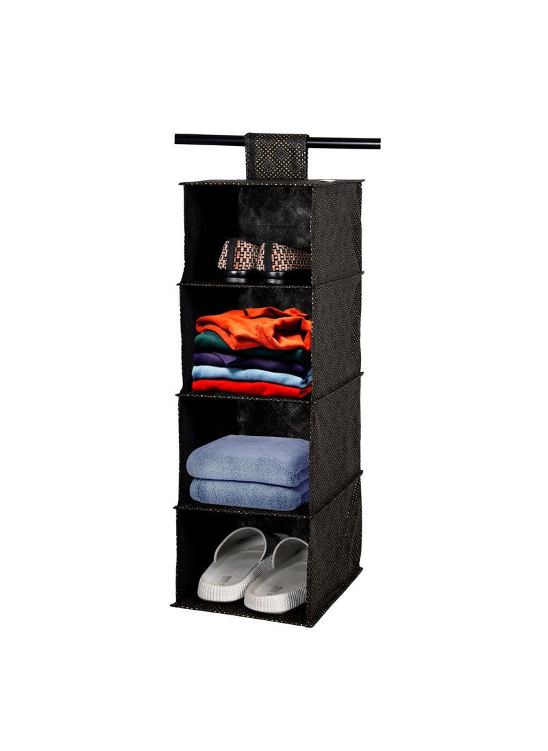 Kuber Industries Kuber Industries Shoe Rack | 4 Shelf Foldable Storage Rack | Clothes Hanging Organizer | Shoe Storage Organizer | Closet Organizer with Velcro | Shoe Rack with Golden-Dot | Black  - Image 1