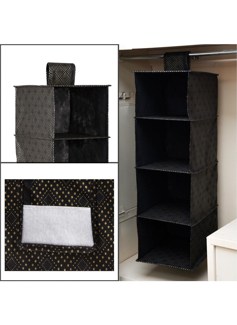 Kuber Industries Kuber Industries Shoe Rack | 4 Shelf Foldable Storage Rack | Clothes Hanging Organizer | Shoe Storage Organizer | Closet Organizer with Velcro | Shoe Rack with Golden-Dot | Black  - Image 4