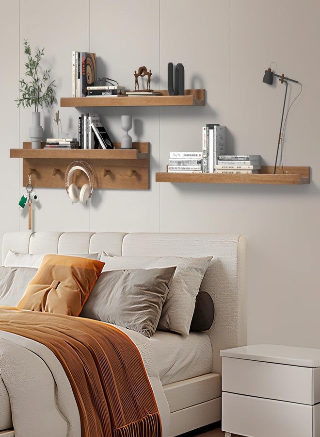MBYD 24 Inch Floating Shelves, Picture Ledge Shelf, Picture Ledge Shelf, Nursery Book Shelves for Kids Room Decor, Kitchen Bathroom Storage, Living Room Walnut - Image 1