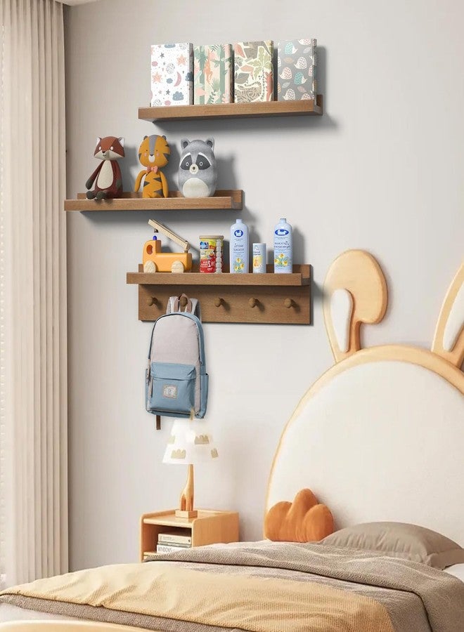 MBYD 24 Inch Floating Shelves, Picture Ledge Shelf, Picture Ledge Shelf, Nursery Book Shelves for Kids Room Decor, Kitchen Bathroom Storage, Living Room Walnut - Image 2