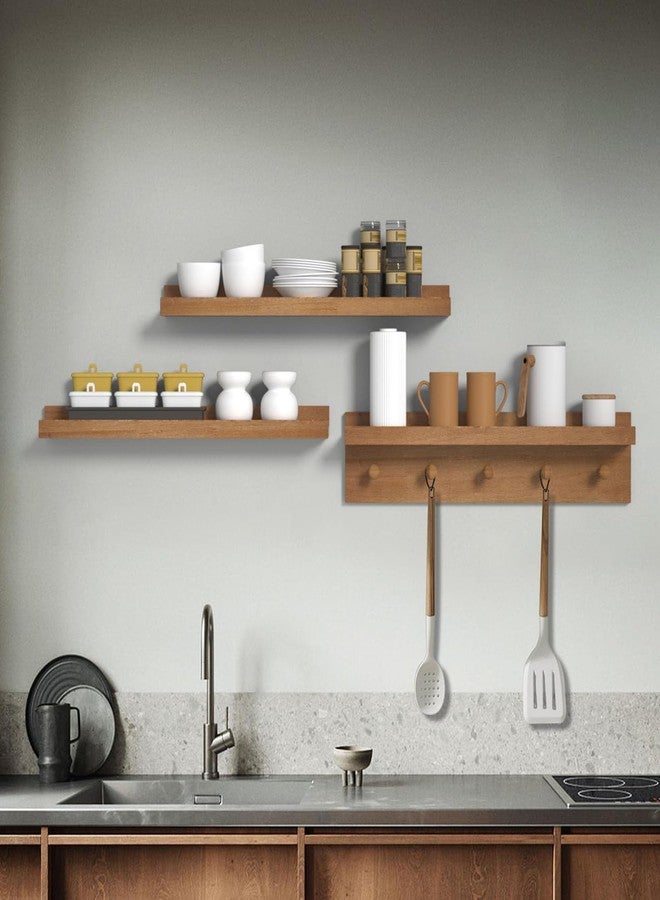 MBYD 24 Inch Floating Shelves, Picture Ledge Shelf, Picture Ledge Shelf, Nursery Book Shelves for Kids Room Decor, Kitchen Bathroom Storage, Living Room Walnut - Image 3