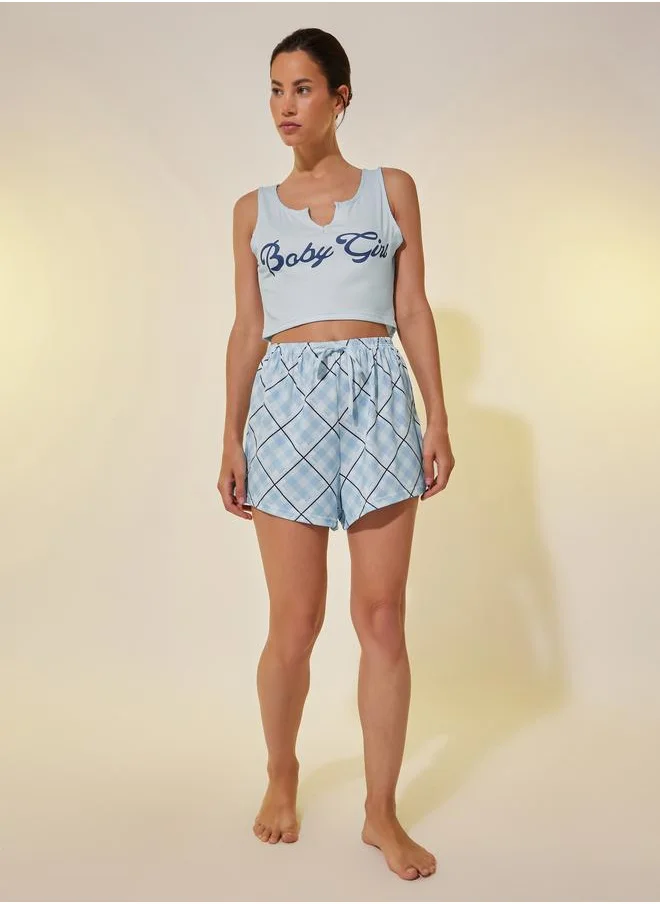تايك تو Take Two Text Print Cropped Cami and Shorts Pyjama Set