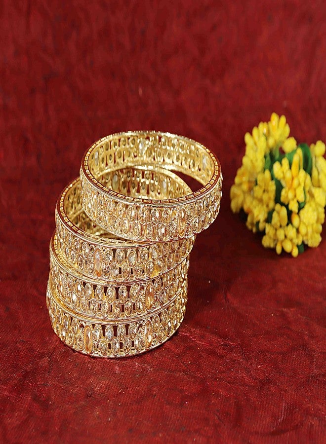 NMII Latest Metal Bangles Set For Women & Girls with Zircon Diamond & Kundan Stone | Bridal Bangles | Kundan Bangles | Kangan For Women | Girls Kada | fashion Jewellery-(MAH114-Gold-2.4) - Image 4