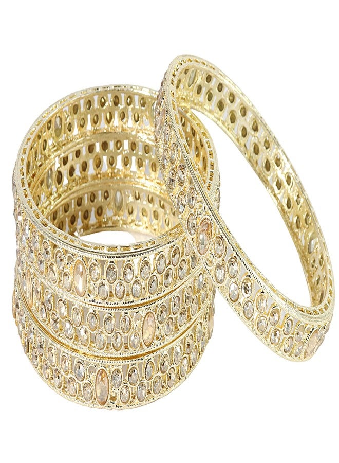 NMII Latest Metal Bangles Set For Women & Girls with Zircon Diamond & Kundan Stone | Bridal Bangles | Kundan Bangles | Kangan For Women | Girls Kada | fashion Jewellery-(MAH114-Gold-2.4) - Image 1