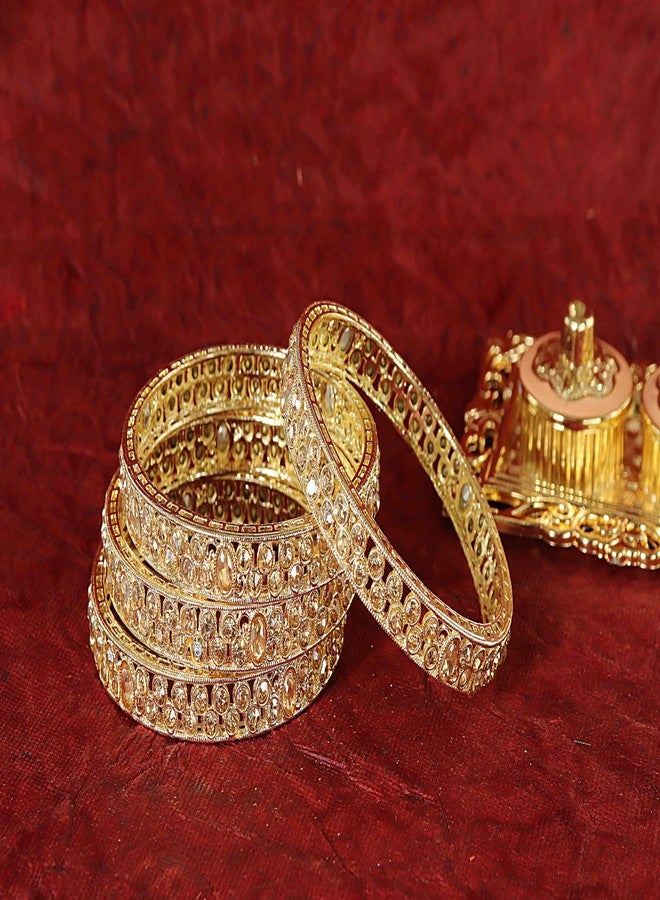 NMII Latest Metal Bangles Set For Women & Girls with Zircon Diamond & Kundan Stone | Bridal Bangles | Kundan Bangles | Kangan For Women | Girls Kada | fashion Jewellery-(MAH114-Gold-2.4) - Image 5
