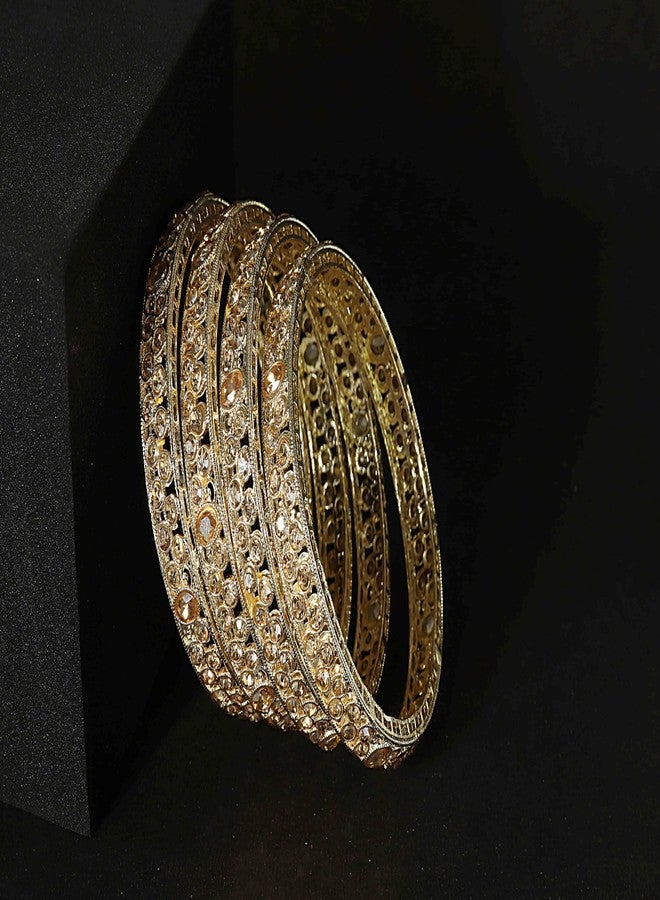 NMII Latest Metal Bangles Set For Women & Girls with Zircon Diamond & Kundan Stone | Bridal Bangles | Kundan Bangles | Kangan For Women | Girls Kada | fashion Jewellery-(MAH114-Gold-2.4) - Image 3