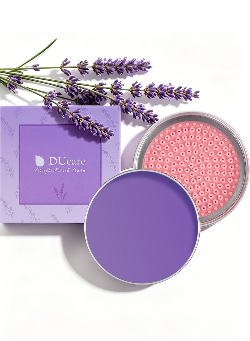DUcare Lavender Solid Makeup Brush Cleaner with Built-in Cleansing Pad – Deep Cleansing Soap for Brushes, Sponges & Puffs – Travel-Friendly Tin Case - Image 1