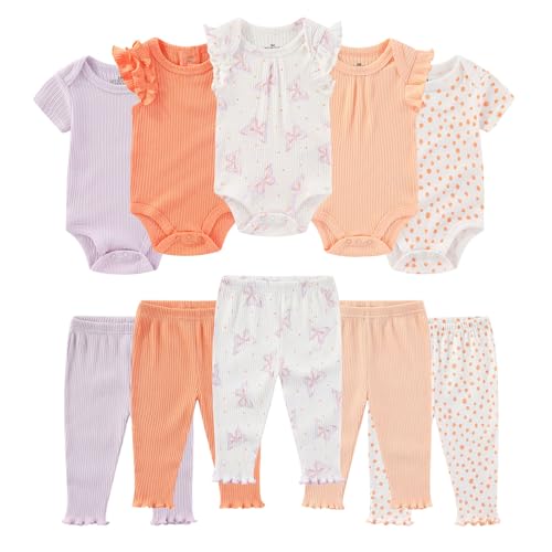 Ruliby Baby Girl Bodysuit and Pant Set Summer Soft Newborn Clothes Outfits 6-9 month - Image 1