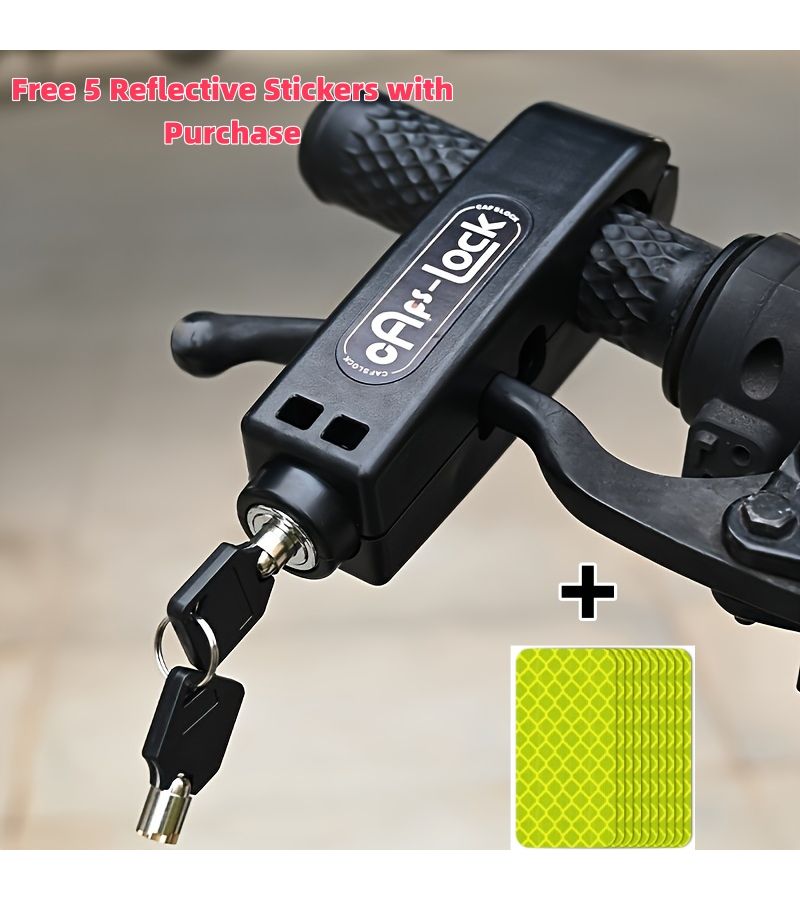 Universal Handlebar Lock For Bikes And Motorcycles Flame Red Compact ABS Material Sturdy Anti Theft Protection Lightweight Snap On Design Portable For Commuting And Travel Includes 10 Reflective Stickers Perfect Night Riding Safety Accessory - Image 1