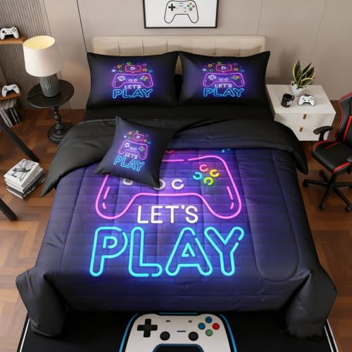 NINENINE Gaming Bedding Set 6PCS Twin Comforter Sets Gaming Bedding Sets for BoysBed in A Bag1Comforter1Flat Sheet1Fitted Sheet1Cushion Cover2Pillowcases - Image 1