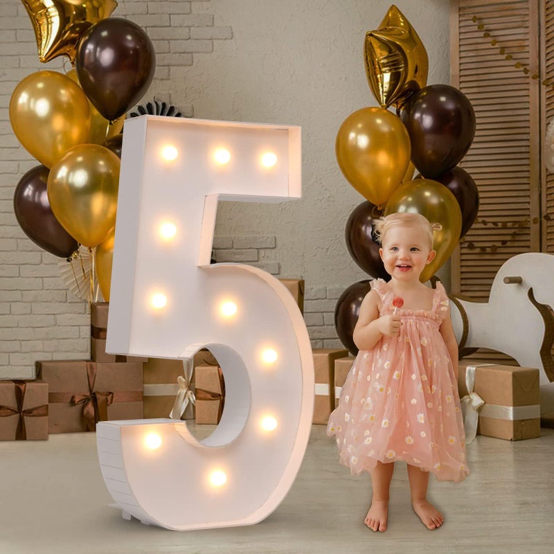 Imprsv 4FT Light Up Marquee Numbers for 5th Party Birthday Decorations Mosaic Numbers for Balloons Large Cardboard Number Five Balloon Frame Birthday Decor Blocks